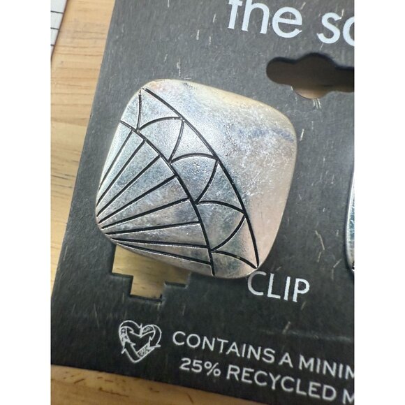 The Sak Clip-On Earrings With Recycled Metal Design Art Deco Style Silver Finish - Picture 7 of 9